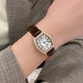 Orologio da donna elegante in pelle con cassa in oro rosa e quadrante bianco con numeri romani - Cassa Oro Rosa Quadrante Bianco Cinturino in Pelle Caffè