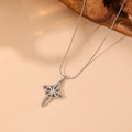 Silver Celtic knot necklace with opal and crystal pendant on a natural wooden display - Steel Style 10 (C420)