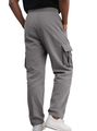 Detail of grey corduroy joggers showing multi-pocket design and ribbed texture back view - Gray
