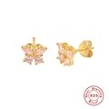 Minimalist 925 sterling silver butterfly stud earrings with pink crystal stones - Pink Butterfly