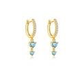 S925 sterling silver geometric earrings featuring light blue round cut zircon stones - 925 Silver / Gold/Blue