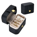 Portable mini black PU leather jewelry box with golden snap and ring storage slots - Small Ring Box (Dark Black)