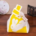 Knit tote bag in bright yellow with white rabbit pattern and matching gift tag - Moon Rabbit