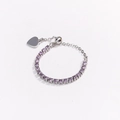 Detail of adjustable silver ring with purple cubic zirconia stones and heart charm - Adjustable Open / Purple Zircon - Platinum Silver
