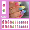 Regenbogen Katzenauge Mandel-Nagel-Set mit 24 Stück bunten Glitzer-Farbverlauf - Mittellange Mandelform (W1591) / Traumhaft Farbverlauf (Kleber-Stil)