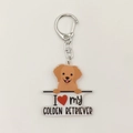 Close-up of acrylic Golden Retriever keychain with I Love My Dog text and swivel clasp - Golden Retriever Style (5)