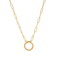 Collier chaîne trombone en or 18K avec un pendentif anneau torsadé texturé pour femmes - Collier à Maillons Ouverts No.7