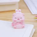 Mini pink pig figurine with bunny ears and flower bag for office desk or car dashboard - 002B Mini Rabbit Ear Pig