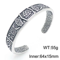 Viking wolf titanium steel cuff bracelet with Valknut runes and silver vintage finish - Valknut Rune Style (KB209315-LU)