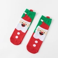 Festive red and green cotton Christmas socks with 3D cartoon Santa and soft plush balls - Red Green Santa Pom-pom (6)