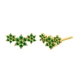 Close-up of gold stud earrings featuring vibrant green zircons in a floral wing design - Green Zirconia