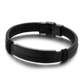 Men's double-layered black leather bracelet featuring a matte black curved metal plate - Black (KB146746-KFC)