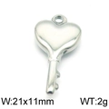 Silberner Herz-Schlüsselanhänger aus Edelstahl, Maße 21x11 mm und Gewicht 2 g - Silberner Herz-Kleinschlüssel (KLJ5890-Z)