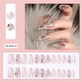 Pink glitter press-on nails with luxury rhinestones and pearls in a 24-piece long coffin set - Pink Luxury Paillette Rhinestone Style (ZTD-0056)