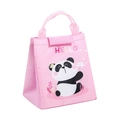 Pink insulated lunch bag with cartoon panda and Hello print on white background - Pink Princess Panda