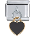 Macro view of modular heart padlock charm in gold and black on stainless steel bracelet - 0020-black Heart