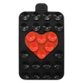 Close-up of heart-shaped silicone suction cup phone pad with dual-color non-slip design - Black + Red