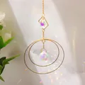 Golden moon star crystal suncatcher with geometric circles and faceted prism pendant - US 5