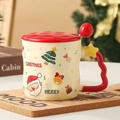 Christmas ceramic mug with Santa Claus pattern, red lid and wavy handle gift - Santa Claus - Mug with Lid & Spoon