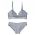 Ensemble lingerie sexy en dentelle grise avec bralette et culotte rayée pour femme - S (Convient 70ABC) / Gris