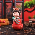 Detail of Tang Dynasty lady tumbler figurine playing pipa with red and green hanfu - -37 Playing The Piano* Small / Ancient Style Ornament Series