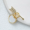 Boucles d'oreilles flèche dorée avec pendentif cœur en nacre blanche et zircon - Épée de Cupidon-Or