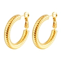 Golden hollow hoop earrings for women with textured diamond pattern in 18K gold finish - Hammered Texture Hollow Lobster Clasp Gold (MS-527H)