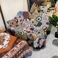 Bohemian knit camping blanket with floral patterns and tassels for outdoor picnic use - 130x160cm / Retro Floral