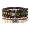 Bohemian multi-layer stretch bracelet set with wooden turquoise beads and leaf charms - Shell Butterfly Woven Wood Style (41)