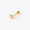 Detail of pink zircon flower stud earring with golden finish and threaded screw back ball - Pink Zircon