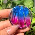 Silver circular hair clip with natural blue and pink gradient crystal stones - Silver Circle Blue Purple Crystal Column