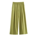 Dettaglio della vita elastica e trama in lino verde oliva dei pantaloni ampi - XS / Pantaloni Verdi