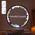 Natural amethyst cluster round night light with colorful crystals and USB cable - Rainbow Crystal Chips (three Colors Within A White Frame) / Brown Kraft Paper Box Packaging (17*10.5*20.5cm)