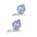 Sterling silver stud earrings with light blue round zircon and screw back closure - 0.3 Carat (4mm) / Aqua Blue
