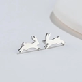 Minimalist silver running rabbit earrings in polished stainless steel for women - 485 Running Rabbit (Silver) / 485 Silver