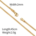 2mm width 18K gold plated stainless steel snake chain necklace with lobster clasp - Corn Chain (Gold 45cm) / Width 2mm