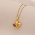 Minimalist gold heart pendant necklace with pink gemstone and small crystal accents - Pink