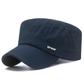 Casquette militaire plate en coton bleu marine pour homme avec badge métal SPORT - Réglable / Bleu marine