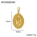 Detailed macro view of a 1.4cm golden oval rose pendant with dimensions and weight info - Oval Gold Rose Relief XP23958DW0