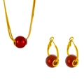 Elegant Angola red pearl necklace and earring set with golden finish for women - Angola Red Jewelry Set