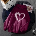 Deep burgundy oversized hoodie with heart print, drawstring hood and kangaroo pocket - S / Tops / Dark Wine Red