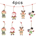 Set di 4 ciondoli natalizi in legno con Babbo Natale, renna e pupazzo di neve - Q-G58 Set da 4 elfi