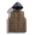 Herren Steppweste in Braun mit grauer Kapuze und Reißverschluss für Herbst und Winter - L / Dunkles Khaki