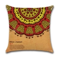 Detailed macro view of ethnic mandala pattern on linen pillowcase with red floral design - Red Yellow Black Mandala / 45*45cm (No Insert)