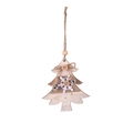 Christmas tree shaped wooden ornament with burlap star details and silver bells - Christmas Tree