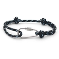 Bracciale in paracord nero intrecciato a mano con puntini blu e moschettone in metallo - N. 03 Nero con puntini blu e bianchi