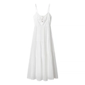 Elegantes weißes langes Stufenkleid mit Spaghettiträgern, Cut-Out-Design und Schnürung vorn - S / Weiß