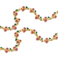 Golden stainless steel chain with pink glitter cherry charms and green leaves - Gold-Pink