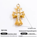 18k gold plated stainless steel cross pendant with zircon stones for DIY necklaces - Gold Stainless Steel Inlaid Multi-Zirconia Small Cross Pendant (PJ91396)