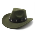Army green wool felt western cowboy hat with black star-studded leather band - M (56-58cm) / Army Green